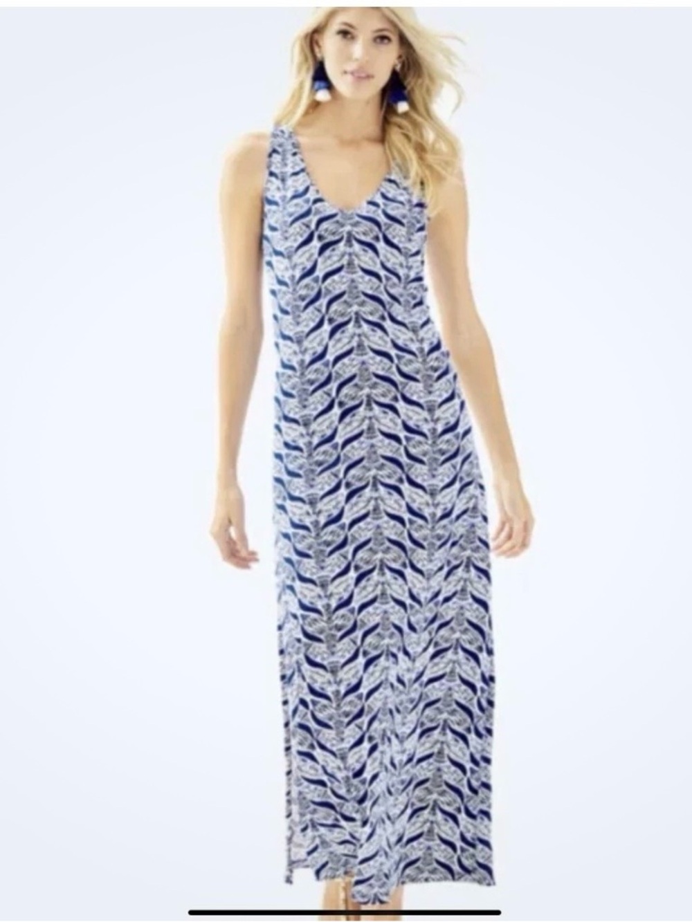 Lilly Pulitzer Blue Printed V-Neck Maxi Kira Dress